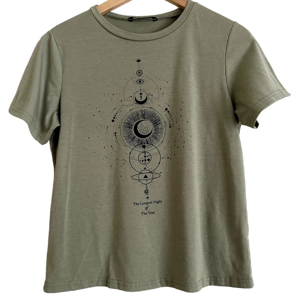 Shein Graphic Tee Size Small-Olive Green-EUC‎